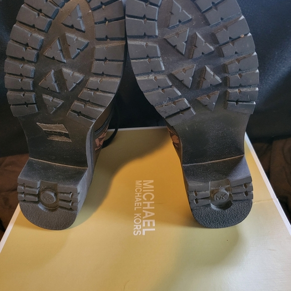 Michael Kors Brea Leather and Logo Jacquard Combat Boot - Picture 8 of 10